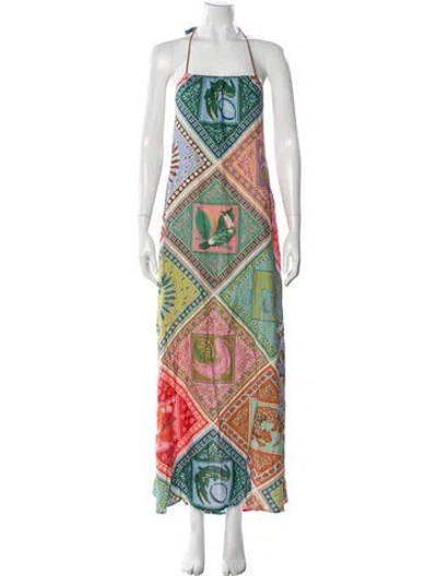 Pre-owned Farm Rio Graphic Print Long Dress In Blue