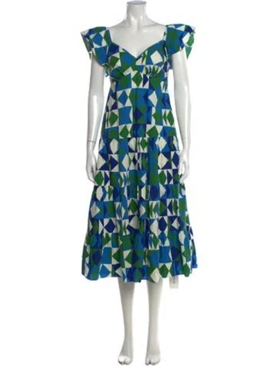 Pre-owned Farm Rio Graphic Print Long Dress In Blue