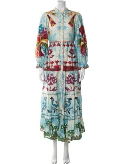 Pre-owned Farm Rio Graphic Print Long Dress In Blue