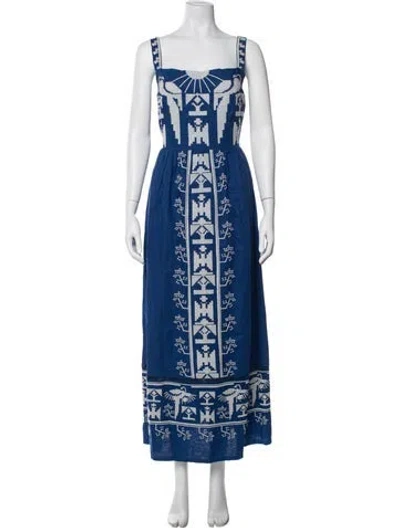Pre-owned Farm Rio Graphic Print Long Dress In Blue