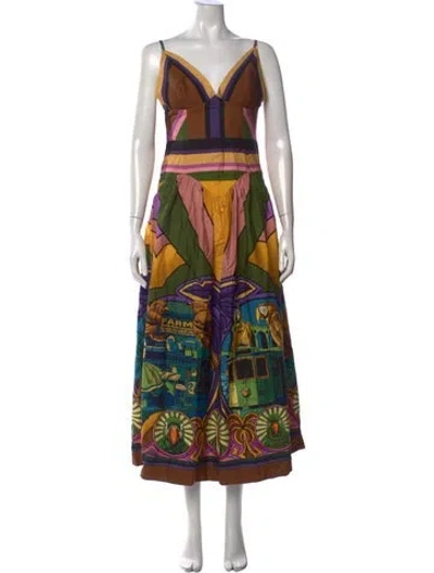 Pre-owned Farm Rio Graphic Print Long Dress W/ Tags In Multi