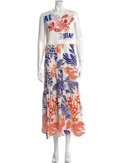 Pre-owned Farm Rio Graphic Print Long Dress In White