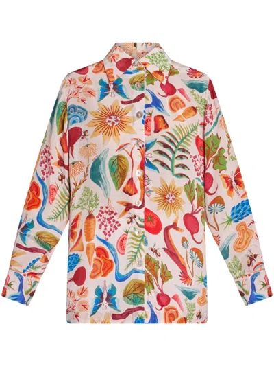 Farm Rio Graphic-print Long-sleeve Shirt In Neutrals