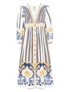 Farm Rio Embellished Printed Linen-blend Midi Dress In White