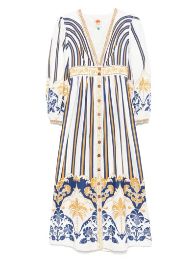 Farm Rio Embellished Printed Linen-blend Midi Dress In Ana Tapest
