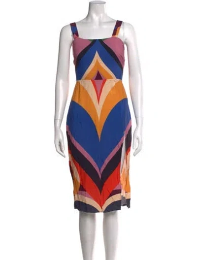 Pre-owned Farm Rio Graphic Print Midi Length Dress In Blue