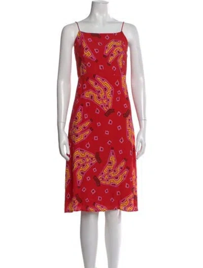 Pre-owned Farm Rio Graphic Print Midi Length Dress In Red