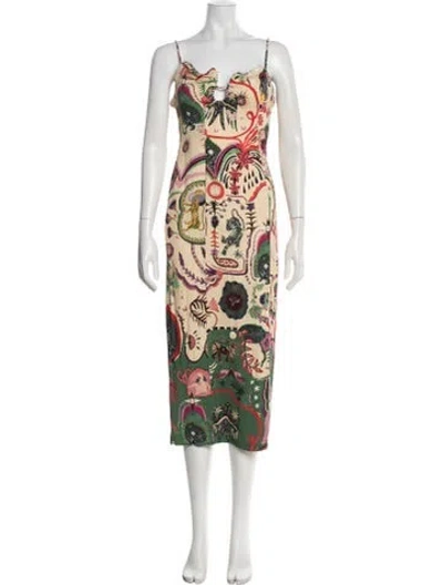 Pre-owned Farm Rio Graphic Print Midi Length Dress W/ Tags In Multi