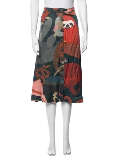 Pre-owned Farm Rio Graphic Print Midi Length Skirt In Multi