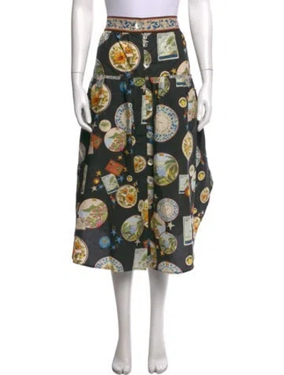 Pre-owned Farm Rio Graphic Print Midi Length Skirt In Multi