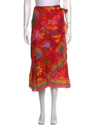 Pre-owned Farm Rio Graphic Print Midi Length Skirt In Red