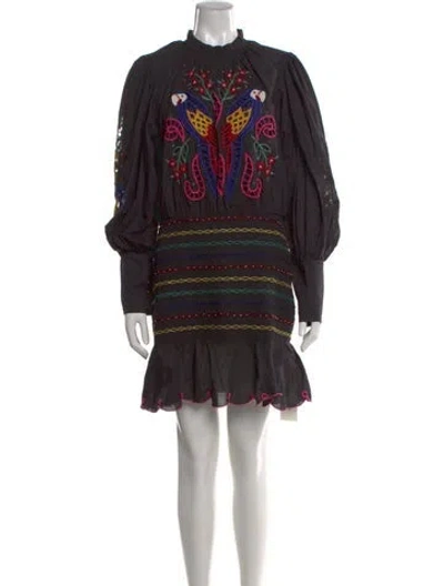 Pre-owned Farm Rio Graphic Print Mini Dress In Black