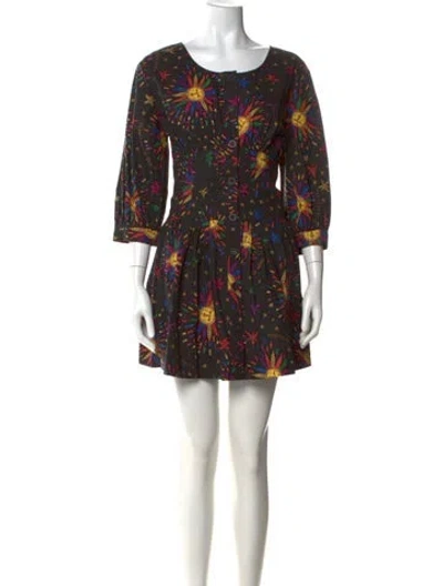 Pre-owned Farm Rio Graphic Print Mini Dress In Black