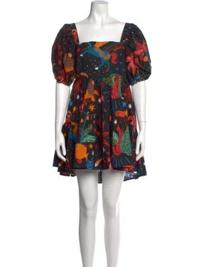 Pre-owned Farm Rio Graphic Print Mini Dress In Black