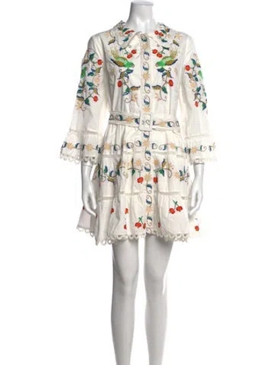 Pre-owned Farm Rio Graphic Print Mini Dress In White