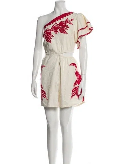 Pre-owned Farm Rio Graphic Print One-shoulder Romper In Neutral
