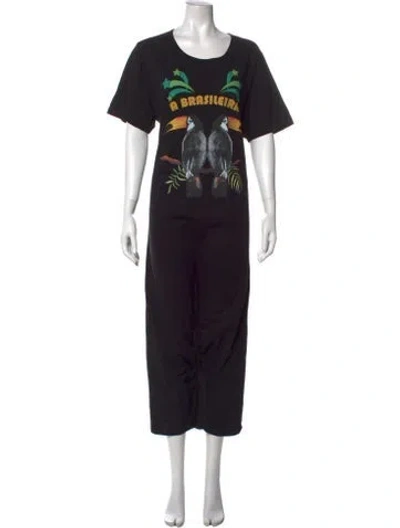 Pre-owned Farm Rio Graphic Print Scoop Neck Jumpsuit In Black