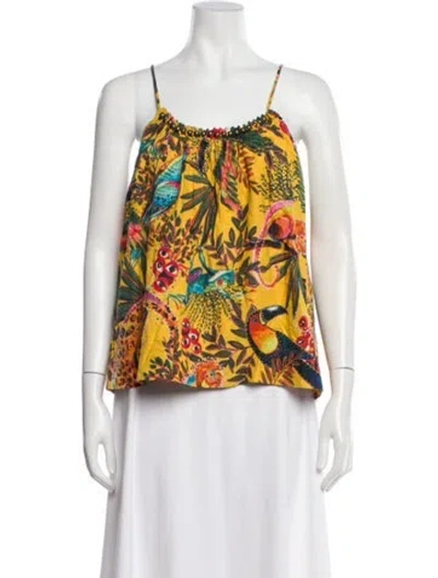 Pre-owned Farm Rio Graphic Print Scoop Neck Top In Red
