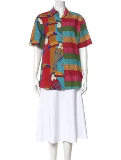 Pre-owned Farm Rio Graphic Print Short Sleeve Button-up Top In Multi
