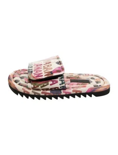Pre-owned Farm Rio Graphic Print Slides In Neutrals