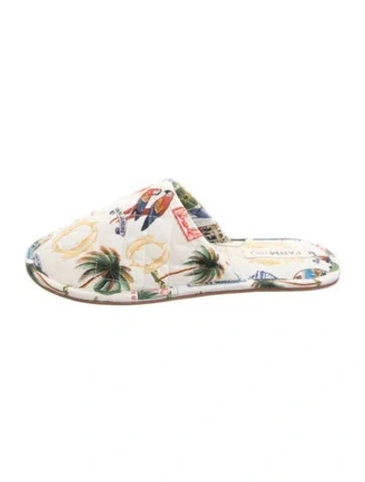 Pre-owned Farm Rio Graphic Print Slippers In Multicolor