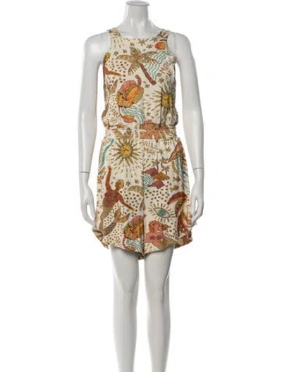 Pre-owned Farm Rio Graphic Print Square Neckline Romper In Yellow