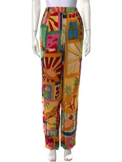 Pre-owned Farm Rio Graphic Print Wide Leg Pants In Yellow