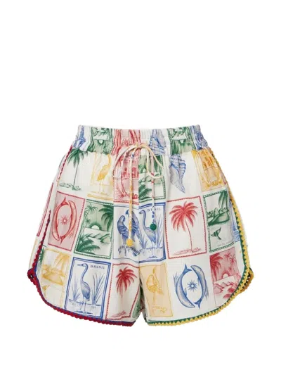 Farm Rio Graphic-print Crochet-trim Shorts In Multi