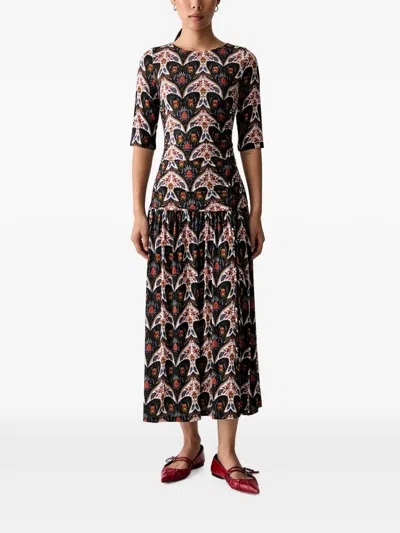 Farm Rio Graphic-print Gathered Midi Dress In Multi
