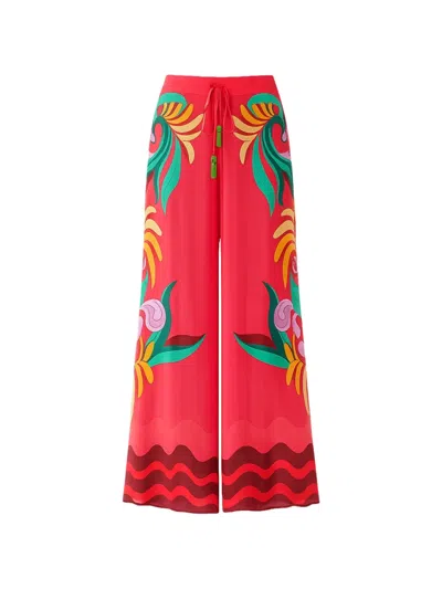 Farm Rio Graphic-print Palazzo Pants In Red