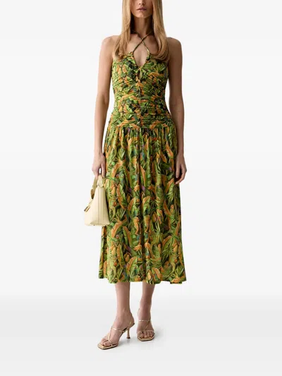 Farm Rio Forrest Green Parrot Sleeveless Maxi Dress Parrots Forest Green