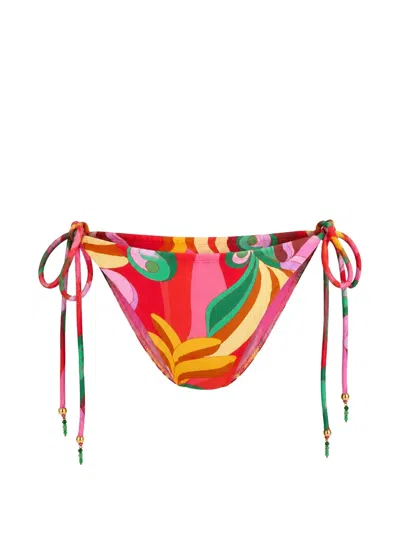 Farm Rio Graphic-print Tie-side Bikini Bottoms In Red