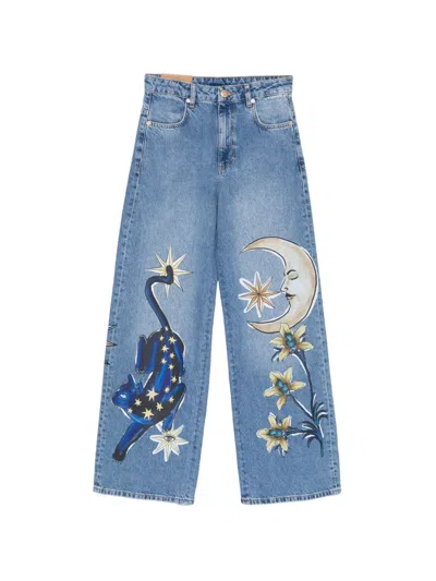 Farm Rio Graphic-print Wide-leg Jeans In Multi