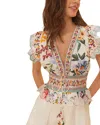 Farm Rio Off-white Greek Garden Smocked Blouse In Greek Gard