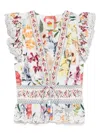 Farm Rio Off-white Greek Garden Smocked Blouse In White
