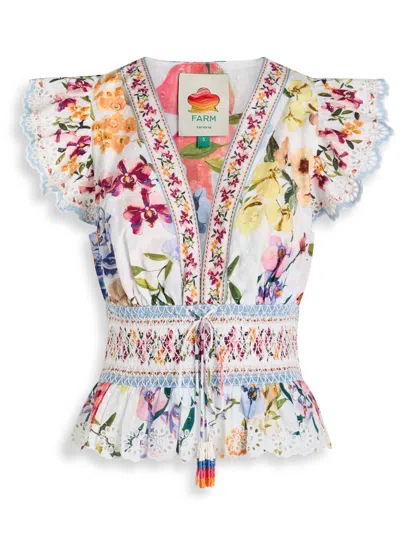 FARM RIO FARM RIO GREEK GARDEN FLORAL-PRINTED COTTON BLOUSE