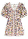 Farm Rio Greek Garden Linen Blend Short-sleeve V-neck Mini Dress