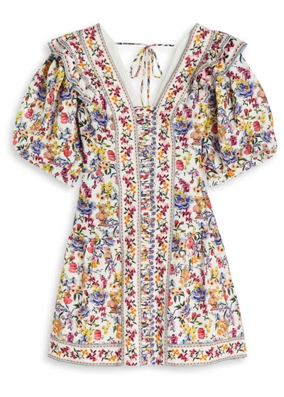 FARM RIO FARM RIO GREEK GARDEN PRINTED LINEN-BLEND MINI DRESS