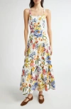 Shop Farm Rio Greek Garden Tiered Linen Blend Maxi Dress In Off-white
