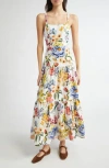 Farm Rio Off-white Greek Garden Lenzing Ecovero Euroflax Maxi Dress In White