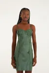 Farm Rio Green 3d Flower Leather Mini Dress In Green