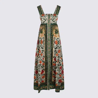 Farm Rio Green Cotton Dress In Garden Tapestry Sand