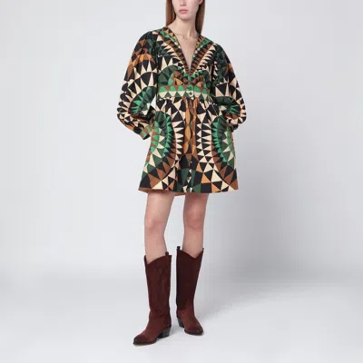 Farm Rio Heart Deco Printed Mini Dress In Multi