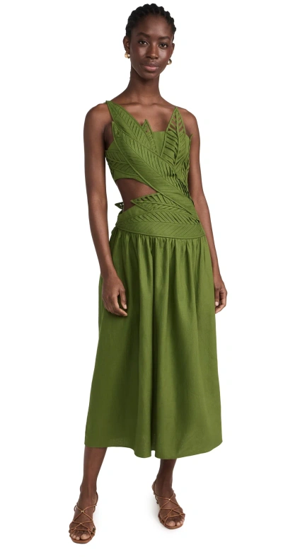 Farm Rio Green Leaves Cut Out Midi Dress Green | ModeSens