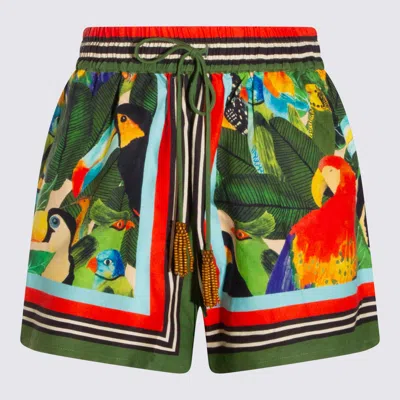 Farm Rio Green Linen Shorts In Multi