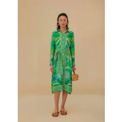 Farm Rio Green Macaw Scarf Chemise Dress