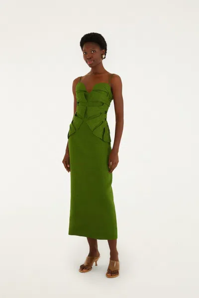 Farm Rio Monstera Leaf Linen Sleeveless Dress In Green