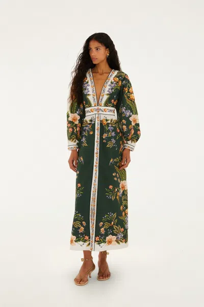Farm Rio Green Nature V Neck Buttoned Maxi Dress In Multi