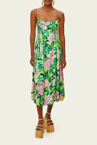 Farm Rio Green Painted Flowers Midi Dress