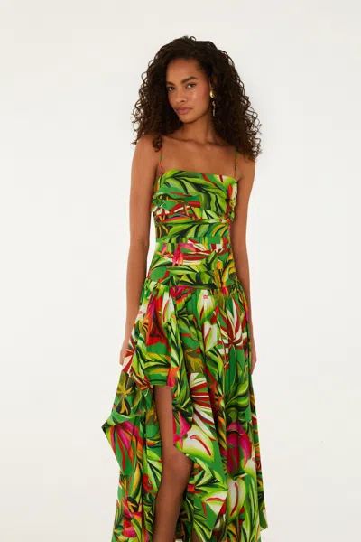 Farm Rio Green Tropical Dream Draped Organic Cotton Maxi Dress In Multi